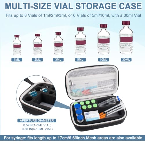 Black Peptide Case for Fridge, 10+1 Slots Insulin Vials Protector Organize - color: Black - 6x3ml+3x10ml+30ml