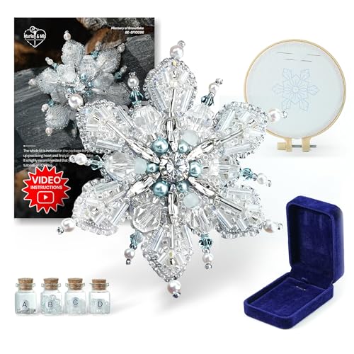 Relime Bead Embroidery Starter Kit w Step-by-Step Video Tutorials, Snowflake Craft Kit Hand Embroidery Kit with Patterns, Handmade Jewelry DIY for Adults and Kids