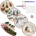 LB Christmas Embroidery Kit for Beginners: 4-Piece Cross Stitch Set with Green Plant, White Snowflake & Gnomes | Adults DIY Starter Kit Includes Hoop, Threads and Tools - color: White and Green
