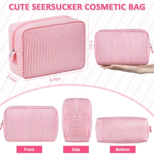 Sanwuta 3 Pcs Seersucker Makeup Bags, Pink, Blue, Green - color: Pink, Blue, Green