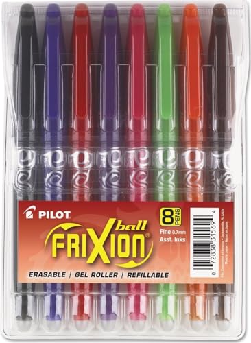 PILOT Pen 31569 FriXion Ball Erasable &, Assorted Color Inks, 8-Pack Pouch - size: 0