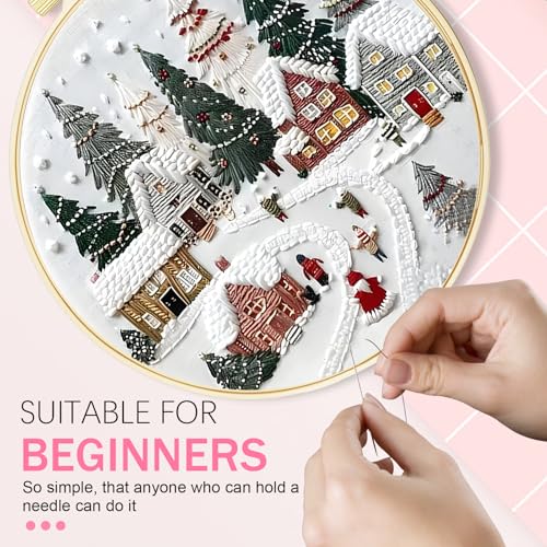 Huacan Embroidery Kit for Beginners Adults, Easy Needlepoint Kits for Adults with Stamped Embroidery Patterns. (Village) - style: Village