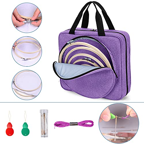 LoDrid Embroidery Kit, Embroidery Project Bag with Embroidery Kit, Purple - color: Purple