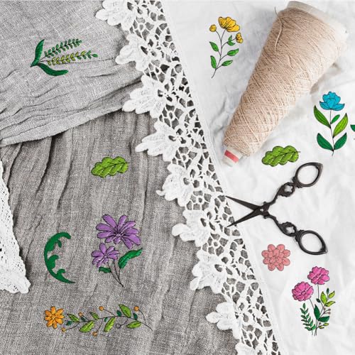 BENECREAT 4 Sheets Plants Sewing Embroidery Stabilizers, 109pcs Flowers Grass Embroidery Paper with Pre-Printed Water Soluble Stabilizer for Embroidery Hand Sewing Lover Beginners - color: Plants