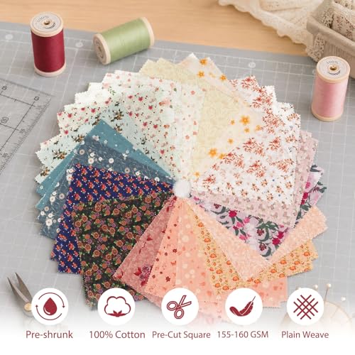5" Fabric Squares, Charm Pack Fabric for Quilting, Pre-Cut Quilting Squares - color: Spring Bouquet