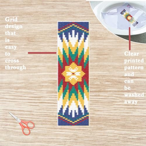 FREEBLOSS 6PCS Cross Stitch Bookmark Kit Stamped Floral Cross Stitch Bookmarks Kit for Beginner DIY Stamped Embroidery Bookmark Kit Cross Stitch Projects for Book Lovers - style: Aztec patterns