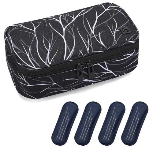 ALLCAMP Insulin Cooler Travel Case Diabetic Medication Cooler with 4 Ice Pack - Medical Cooler Bag Portable and Reusable Black White(9X 4.72x 3.14 inches) - color: Black White