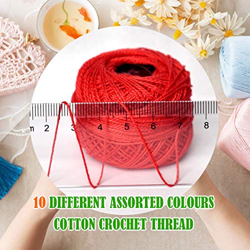 Crochet Thread 10 Balls Cardinal Size 8 for Crochet Hardanger Cross Stitch Needlepoint Hand Embroidery (Red) - color: Red Series