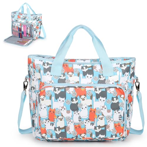 Aeelike Yarn Storage Bag Organizer, Large Crochet Tote Bag, Blue Cat - color: Blue Cat