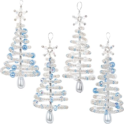 Solid Oak Nostalgic Christmas Beaded Cyrstal Ornament Kit - Frosty Crhistmas Trees Makes 4 - size: Medium