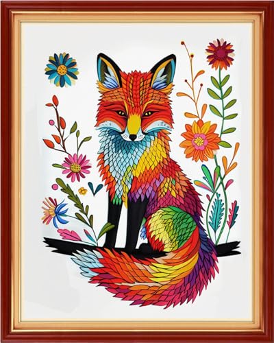 Redxing Stamped Cross Stitch Kits - Beach Night Landscape Counted Cross Stitch Kits for Beginners Adults Needlepoint Cross-Stitch Patterns-Fox Flower 16x20 inchs - color: ArtsKit10