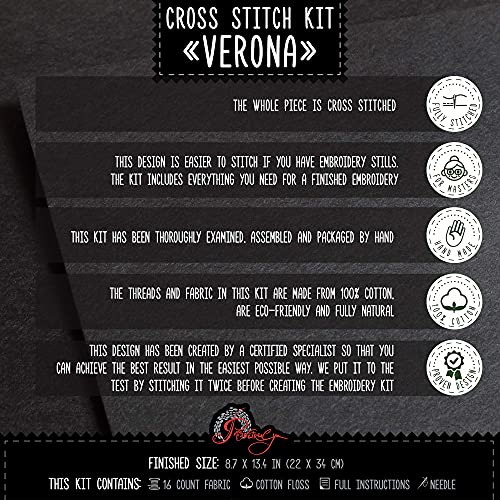 Povitrulya Cross Stitch Kit 'Verona', Italy Landscape Embroidery Set - Cross Stitch Wall Décor - color: Verona
