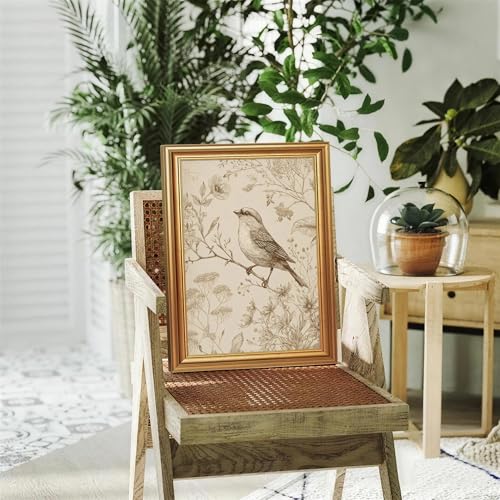 Wojuin Antique Style Sparrow Floral Etching Framed Canvas Wall Art 12x16 in - color: Sparrow, size: 16"L x 12"W