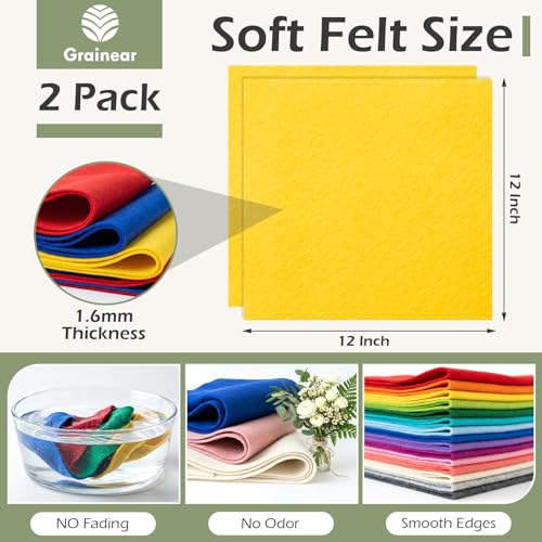Gold Yellow Soft Felt Sheets for Crafts, 12" x 12", 1.6mm Thick, 2 Pcs - color: Gold Yellow