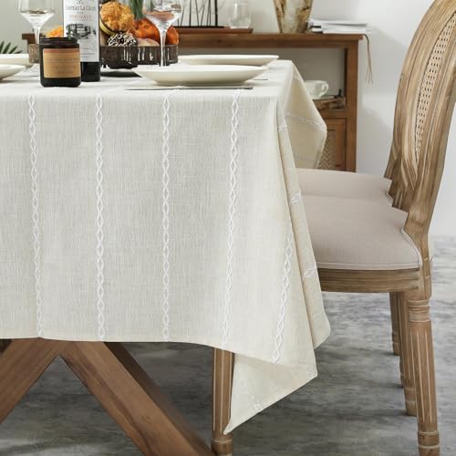 Chassic 60 x 60 inches Farmhouse Style Linen tablecloths, Wrinkle Resistant Washable Dining Room Table Cloths for Square Tables - Beige - color: Beige, size: 60" x 60" (Square)