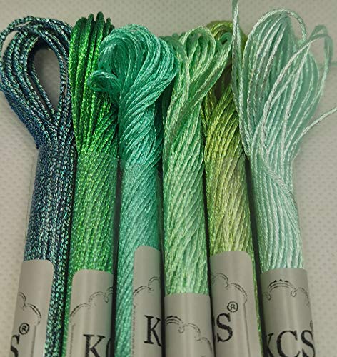 KCS 6-Strand Cross Stitch Metallic Variegated Pearl Shiny Embroidery Floss (6 skeins, Solid Color 5) - color: Solid color 5