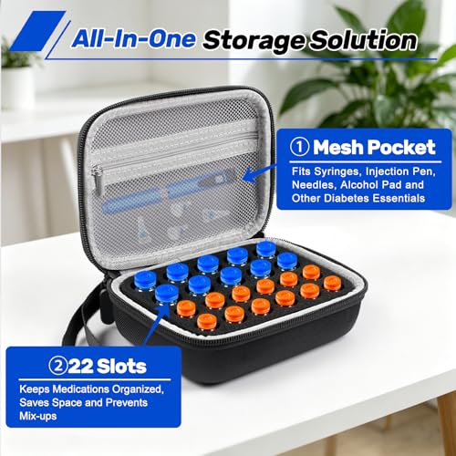 Peptide Case for Fridge, 22 Vial Case for Diabetic Insulin Storage Cases