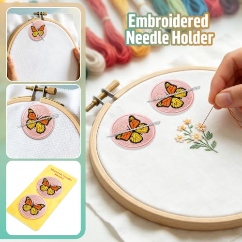 DELLAN 2-Pack Embroidered Patch Magnetic Needle Minder, Butterfly - color: Butterfly&Butterfly