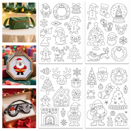 GLOBLELAND 4 Sheets Christmas Santa Water Soluble Embroidery Pattern - color: Christmas Santa