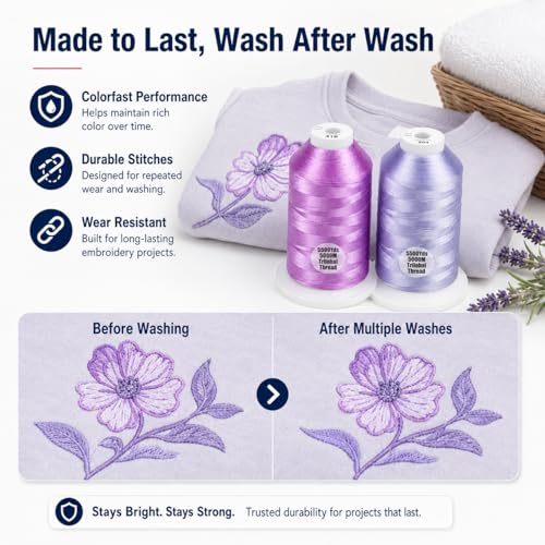 Simthread 2Pk 5500Y 40WT Polyester Embroidery Thread Lilac612 Lavender804 - color: Floral Duo(Lilac+Lavender)