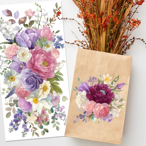3 Sheets Vibrant Flowers Rub on Transfers for Crafts, 12×6in - style: Purple Flower Bouquet