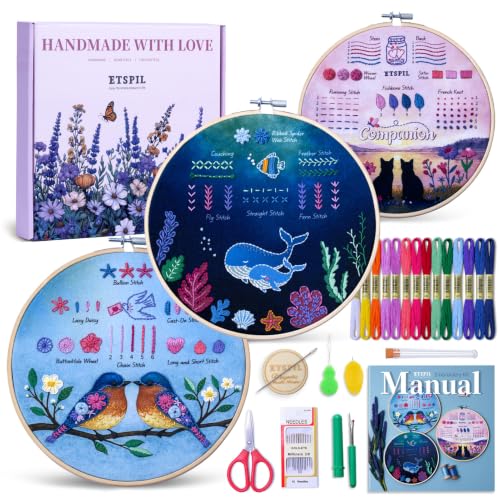 ETSPIL Beginner Embroidery Kit for Adults, Full-Color Print, 4K Video - color: Companion F