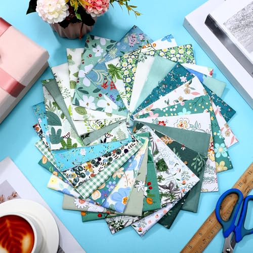 Tudomro 70 Pcs 10 x 10 Cotton Fabric Square for Quilting, Green Floral - color: Green Floral