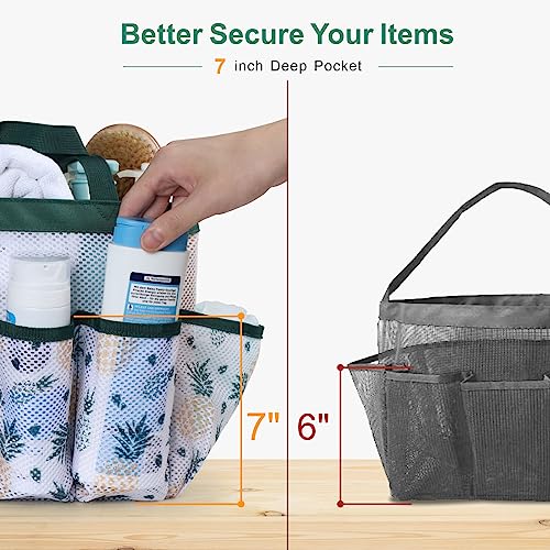 F-color Shower Caddy Portable - Mesh Shower Bag Basket Tote for College Dorm Room Essentials Bathroom Gym Camp Quick Dry for Women Men with S Hook, Green Pineapple - color: Green Pineapple, size: L (Classic Dorm Caddy)