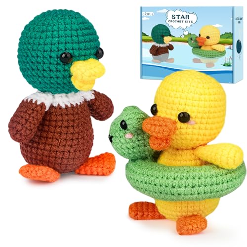 ekaus Crochet Kit for Beginners, Crochet Kit with Step-by-Step Video Tutorials, Crochet DIY Knitting Supplies for Adults, Crochet Ducks(45%+ Yarn) - color: Crochet Ducks