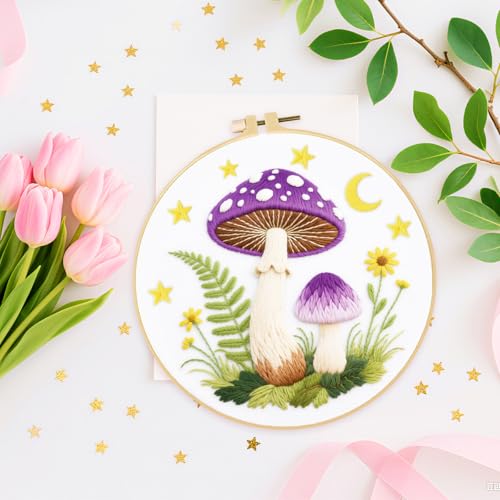 ORIGACH 5 Pack Mushroom & Plants Embroidery Kit for Beginners - style: Mushroom & Plants