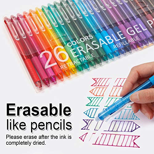 Vanstek 26 Colors Erasable Gel Pens, Retractable Erasable Pens Clicker, Fine Point(0.7), Make Mistakes Disappear, Premium Comfort Grip for Drawing Writing Planner and School Supplies - color: 26 Colors