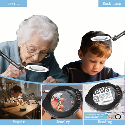 12X Magnifying Glass with Light and Stand, 5 Color Modes Stepless Dimmable - color: Black01