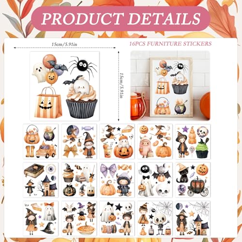 16 Pcs Halloween Rub on Transfers for Crafts 5.7 x 5.7 Inch - color: Cute Ghost