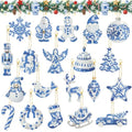 20 Pcs Christmas Diamond Art Ornaments Diamond Painting Keychain Kits - style: Blue and White Porcelain