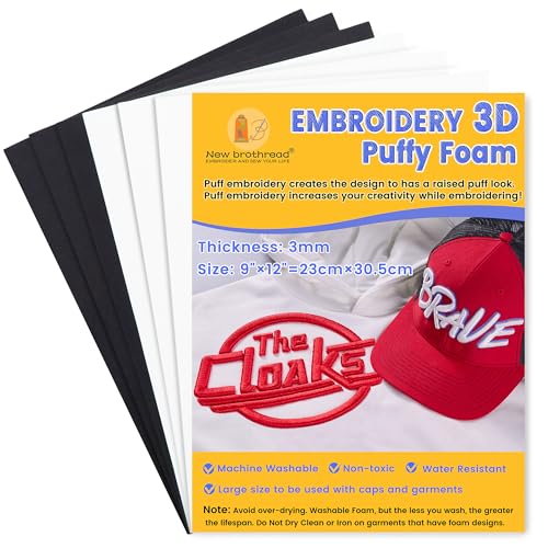 New brothread 6PCS Embroidery Puffy Foam 3MM - 3xBlack + 3xWhite - color: 3×black + 3×white