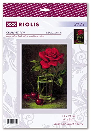RIOLIS 2123 Rose and Sweet Cherry Counted Cross Stitch Kit 6 x 8.25 in - style: Rose and Sweet Cherry 2123