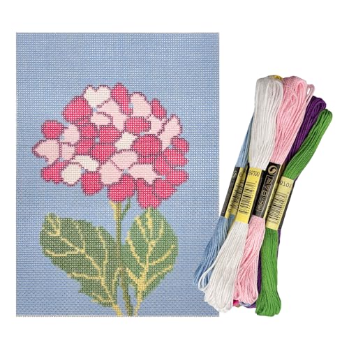Howie's Needlepoint Flower Needlepoint Kits, 18CT Printed Embroidery Pattern Starter Kits, Stamped Patterns Canvas Kits(Red Hydrangea,5x7inch) - color: Red Hydrangea