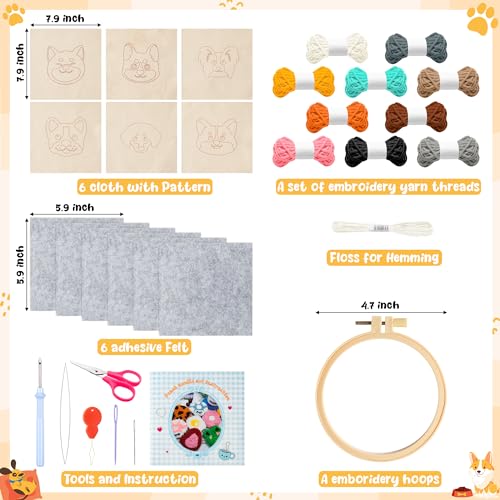 WATINC Punch Needle Coaster Kit - 6 Pattern DIY Craft for Beginners, Puppy