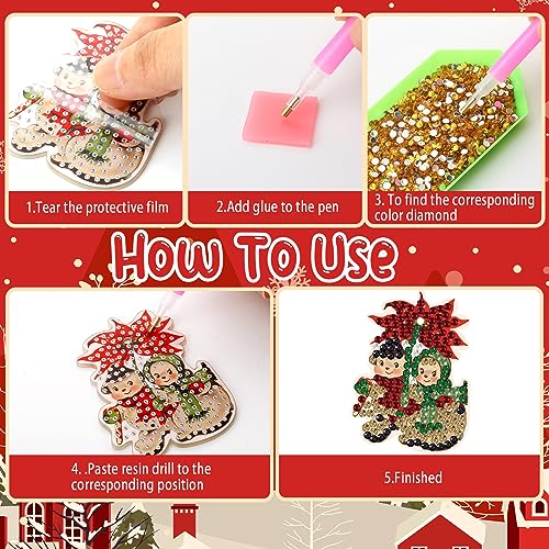 Outus 24 Pcs Christmas Diamond Art Ornaments 5d Hanging Painting Keychains