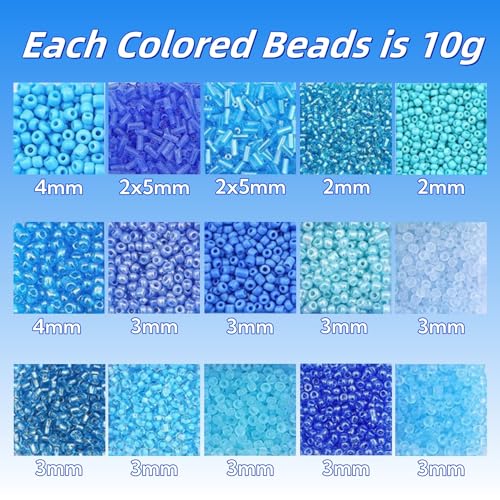 15 Color Glass Seed Tube Bugle Beads Bracelet Jewelry Making Kit,Blue - color: blue