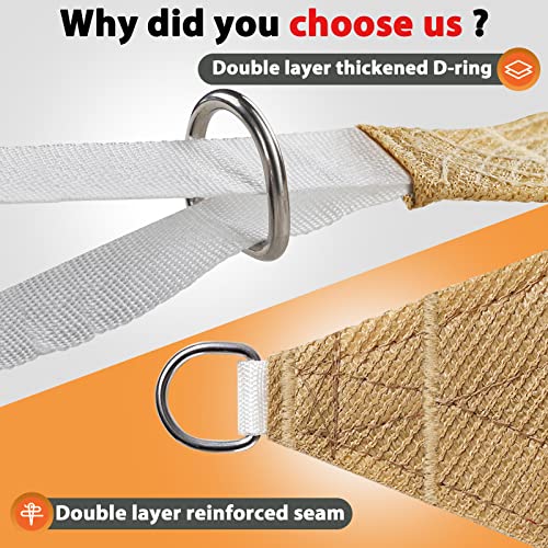 MIYA Patio Sun Shade Sail Canopy, 16' x 20' Edge Double-Layer Reinforcement Rectangle Shade Cloth Block Sunshade Fabric - Outdoor Cover Awning Shelter for Pergola Backyard Garden Yard (Sand Color)