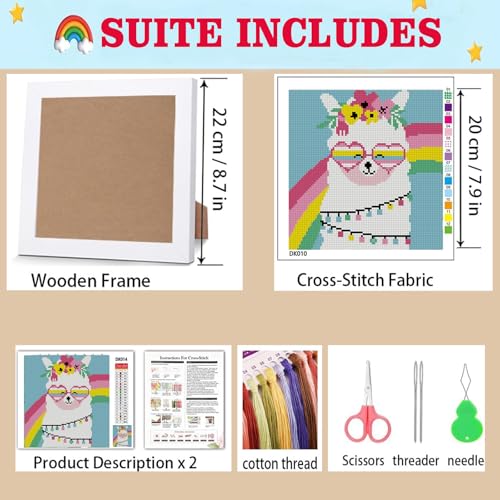 Lzyueyuan Alpaca Cross Stitch Kits for Beginners, Stamped Cross Stitch for Adults with Framed,Crafts for Girls 8-12 Embroidery Kit,11CT Cross-Stitch Arts and Crafts for Adults 8.7inX8.7in - color: Cross Stitch-1222-9