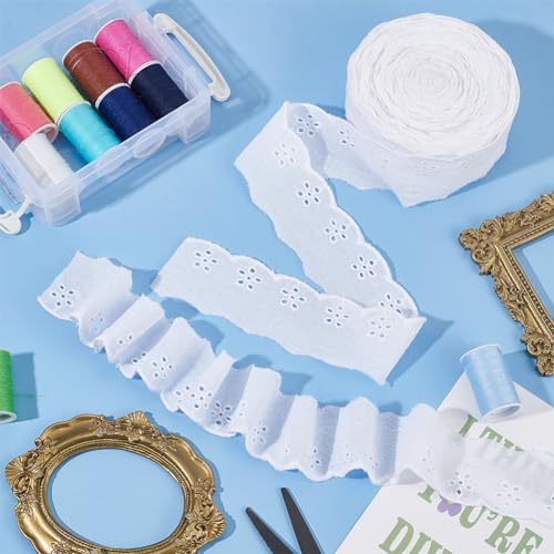 FINGERINSPIRE 15 Yards Cotton Lace Trim 1-5/8 inch White Cotton Eyelet Lace Ribbon Floral Embroidery Ruffle Trim Wavy Edge Floral Ribbon for Sewing Dresses Clothes Bag Pets Clothes - color: White