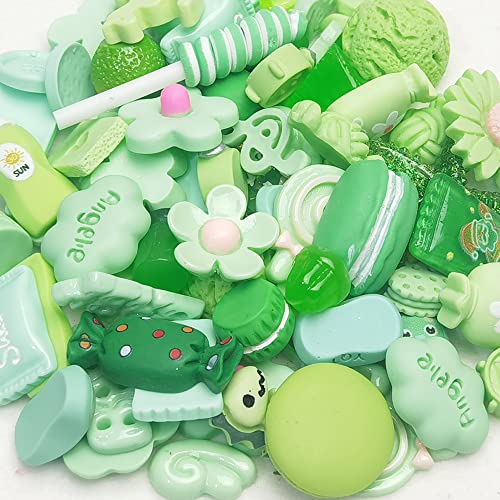 Chenkou Craft 50pcs Lots Mix Assorted Green Craft DIY Flatbacks Resin Flat Back Buttons Scrapbooking (Green) - color: Green