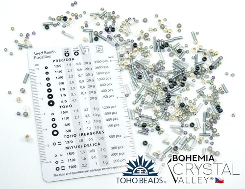 Bohemia Crystal Valley 0.35oz (10g) of TOHO Mix - Small Rocailles, Seed Beads and Bugles, Japan, Mix Gray Gold (Like 3211 - Tenin-Gray/Gold) - color: Gray Gold Mix - Mixed (2-10mm)