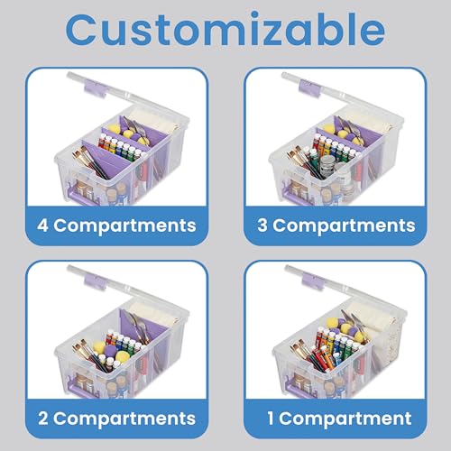 ArtBin Semi Satchel Portable Craft Organizer with 3 Dividers - Clear Plastic Storage Case for Art & Craft Supplies - color: Purple