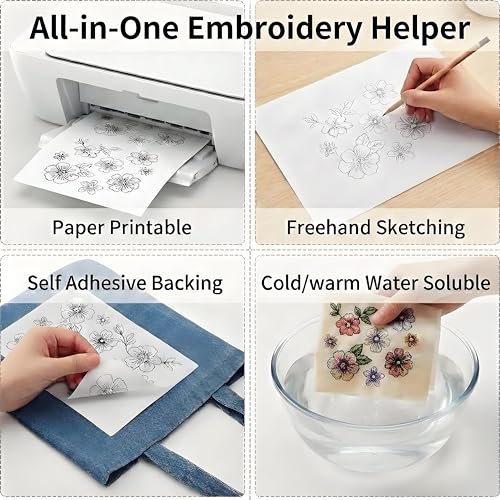 AIXUEXI Stick and Stitch Water Soluble Embroidery Paper 8.5 x 11 4 Pack