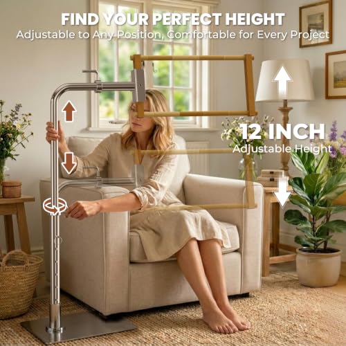 Workstand with Side Clamp for Lowery Stand, 360° Rotating Metal Needlepoint Workstand with Side Clamp, Fits 20" Q-Snap Frames & Scroll Rods, Height Adjustable Embroidery Stand for Sofa Hand Sewing