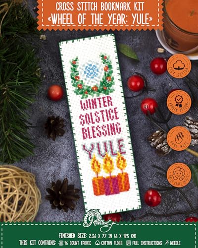 Povitrulya Cross Stitch Bookmark Kit Yule – Counted DIY Embroidery Set for Adults & Beginners, Witchy Pagan Wiccan Celtic Winter Solstice Needlework Gift for Christmas, Sabbat or Altar Decor