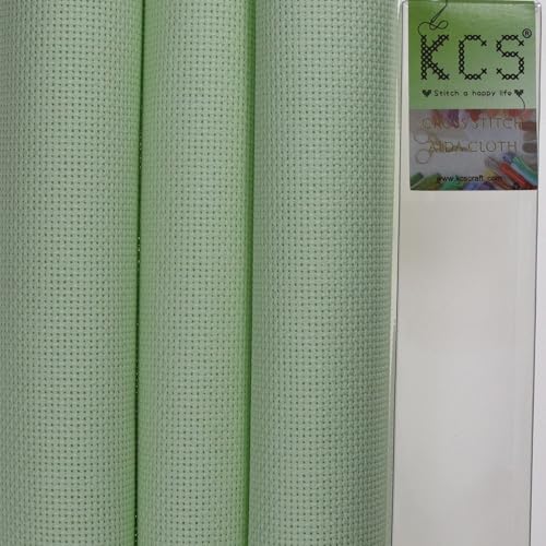 KCS 3 pc of 15" x 18"(38cmx45cm) Counted Cross Stitch Cotton Aida Cloth Needlework Rolled Fabric Box,18CT,Light Green - color: Light Green, size: 18CT